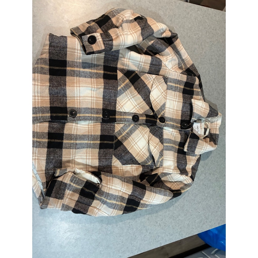 rue21 Plaid Quilted Shacket Small Tan Black White